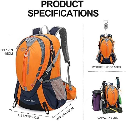 INOXTO Small Hiking Backpack with 2L Water Bladder and Rain Cover, 25L Hydration Backpack Hiking Daypack (Orange blue) - Image 3