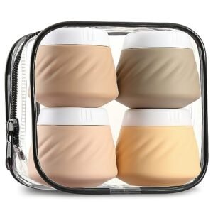 Gemice Travel Containers for Toiletries, Silicone Cream Jars TSA Approved Travel Size Containers with Clear Bag, Leak-proof Travel Accessories with Lid for Cosmetic Face Body Hand Cream