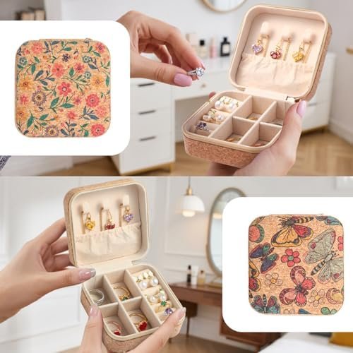 2 Pack Travel Jewelry Case – Small Retro Print Jewelry Organizer Box, Portable PU Leather Mini Storage for Rings, Earrings, Necklaces, Bracelets – Gift for Women & Girls - Image 4