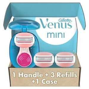 Gillette Venus Mini ComfortGlide White Tea Razors for Women, Includes 1 Mini Handle + 3 Refills + 1 Case, Holiday Gifts for Women