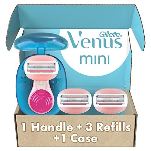 Gillette Venus Mini ComfortGlide White Tea Razors for Women, Includes 1 Mini Handle + 3 Refills + 1 Case, Holiday Gifts for Women