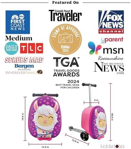 KIDDIETOTES Ride-On Scooter Suitcase for Kids – Hardside Lightweight Carry-On Luggage with Foldable Scooter, LED Wheels, Travel Fun for Toddlers & Children - Image 6