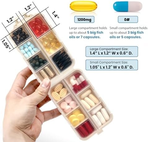 14 GRIDS Travel Pill Organizer Box with Labels - Travel Medicine Case Kit - Pocket Daily Pharmacy Container - Travel Medication Holder Dispenser for Fish Oil Vitamin Supplement Storage - Khaki - Image 2