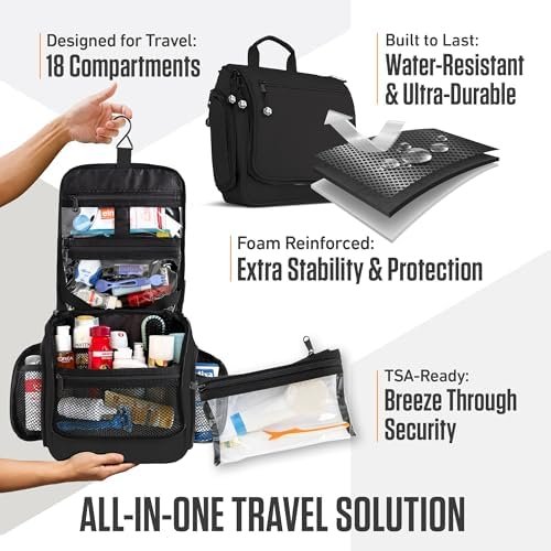 VENTURE 4TH Hanging Travel Toiletry Bag for Women & Men – Large Toiletry Organizer with 18 Compartments, Removable TSA Pouch, Travel Wash Bag for Toiletries, Makeup & Shaving Kit (Black) - Image 5