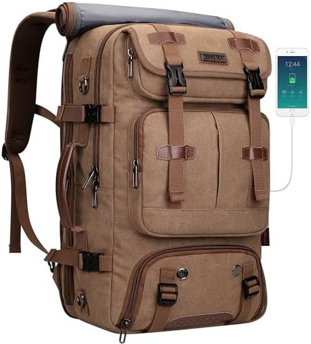 WITZMAN Travel Backpack for Men 40L Large Carry-on Airline Approved Convertible 3 in 1 laptop Bags Fit 17 inch(A8013 Brown)