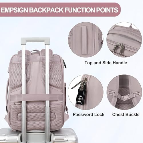 EMPSIGN Carry on Travel Backpack for Women & Men, 17 inch Large TSA Friendly Laptop Backpack with USB Port, Airline Approved Carry On Luggage, Travel Essentials, Weekender Overnight Bags, Grey Pink - Image 6