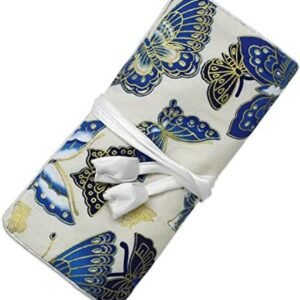 SmilerSmile Jewelry Travel Bag Embroidery Travel Jewelry Organizer with Tie Close Embroidered Flower Jewelry Roll for Women Girls (Butterfly/White)