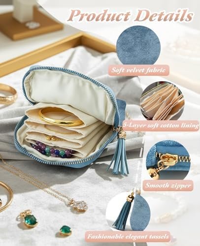 3 PCS Small Travel Jewelry Case for Women, Mini Soft Velvet Jewelry Organizer Pouch Bag - Image 3