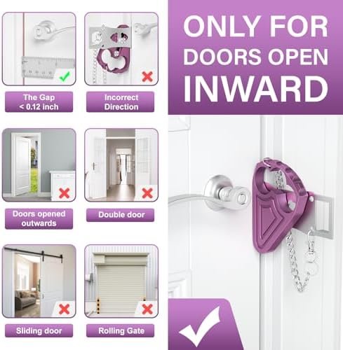 Portable Door Lock for Travelers, Sturdy Metal Hotel Door Lock Security for Motel Home Office Apartment Bedroom, Privacy & Safety Essential - Image 3