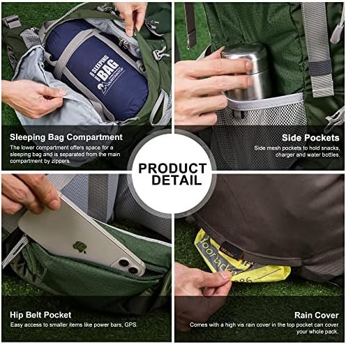 MOUNTAINTOP 70L Internal Frame Backpack Camping Backpacking Hiking Backpack for Men Women with Rain Cover - Image 6