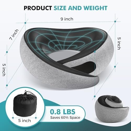 Travel Neck Pillows for Airplanes - 360° Ergonomic Memory Foam Travel Pillow - Relief Neck Pain with Breathable Support for Long Flights, Car, Train & Office Use - Adults & Kids (Gray) - Image 4