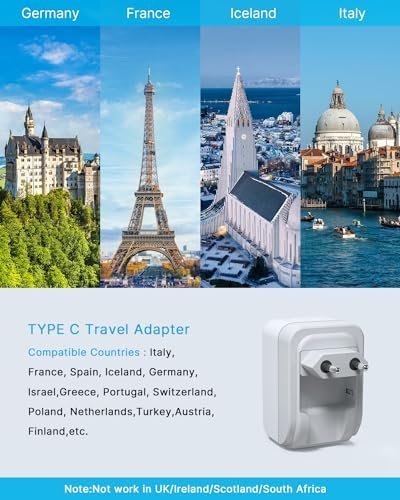1 Pack European Travel Plug Adapter, VINTAR Foldable International Power Plug with 2 AC Outlets 3 USB Ports(2 USB C), Type C Travel Essentials Charger for US to Most of Europe EU Italy Spain France - Image 3