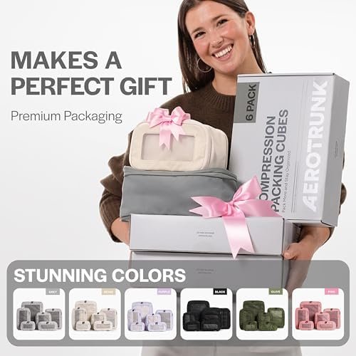 Aerotrunk Compression Packing Cubes for Travel - Luggage Organizer Bags - Double Zipper Packing Cubes for Suitcases (6-Pack, Beige) - Image 10