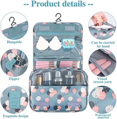 Pengxiaomei Toiletry Bag, Waterproof Hanging Cosmetic Bag Portable Travel Makeup Pouch Multifunction Handle Travel Toiletry Bag Organizer with Hook for Women Girls(Blue) - Image 3