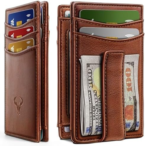 BULLIANT Magnetic Closure Slim Wallet-Genuine Leather Front Pocket Wallet for Men,RFID Blocking,Holds 12 Cards and Money Clip