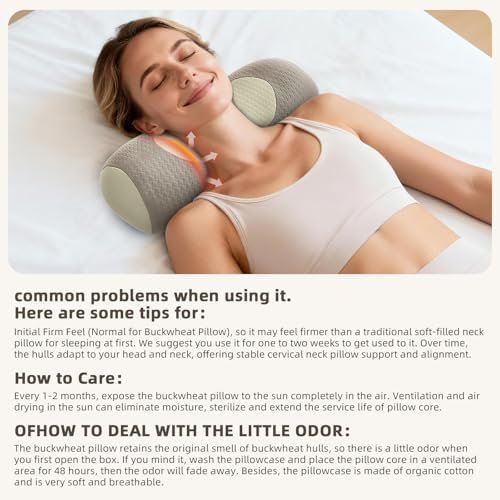 Organic Buckwheat Cervical Neck Pillow – Adjustable Neck Roll for Sleeping, Ergonomic Neck Support Bolster for Side & Back Sleepers, Pillow for Neck Pain Relief and Spine Alignment - Image 8