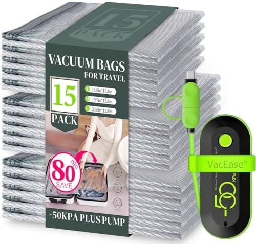 Vacuum Bags for Travel with USB Electric Pump, 15 Pack Carry-on Size Compression Packing for Luggage and Suitcase, Space Saver Bags for Clothes and Clothing Travel - Image 8