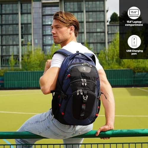Swissdigital Design Laptop Backpack with USB Charging Port, Travel Backpack Fits 15.6 inches Computer, 31L College School Backpack for Men, Blue/Black | SD803-12 | Water Repellent - Image 6
