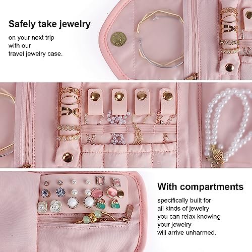 emissary Small Jewelry Travel Case Organizer for Necklace, Earrings, Rings, Bracelet, Jewelry Storage, Earring Storage, Necklace Storage, Valentines Day Gifts Pouch Bag Accessories for Travel (Pink) - Image 3