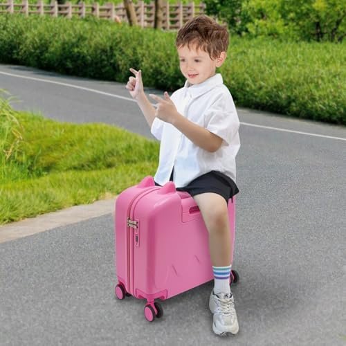 Kids Ride-On Rolling Suitcase, Carry on Suitcase for Travel, Rolling Luggage with Spinner Wheels, Carry Trolley with Password Lock, 18 x 9.1 x 17.1 inches, Ages 3-6 (Pink) - Image 7