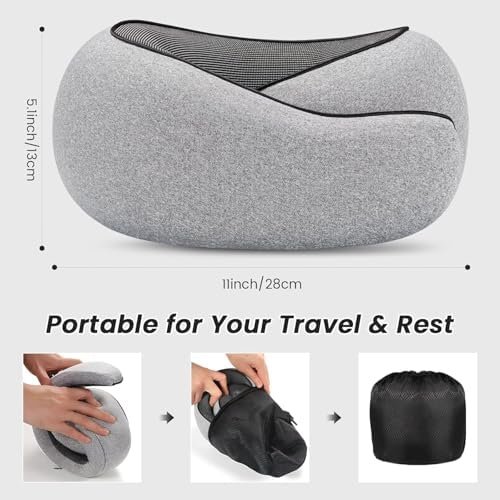 Travel Neck Pillows, 100% Memory Foam Filling, Travel Pillows for Airplanes, Compact and Ergonomic Design, Best for Sleeping Plane Train Travel Essentials (Light Grey) - Image 2
