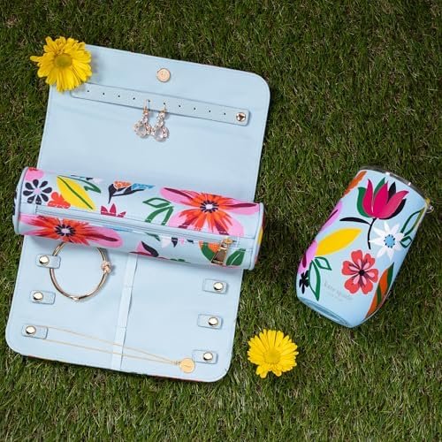 kate spade new york Travel Jewelry Case Organizer, Fabric Jewelry Box for Women, Cute Jewelry Organizer Holds Necklaces, Rings, Bracelets, Small Jewelry Roll (Safari Floral) - Image 5