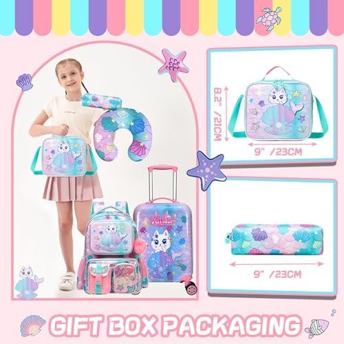 Cute Cat Kid's Luggage Set - 5 Piece Hardside Suitcase Set with Spinner Wheels - Airline Approved - Image 4