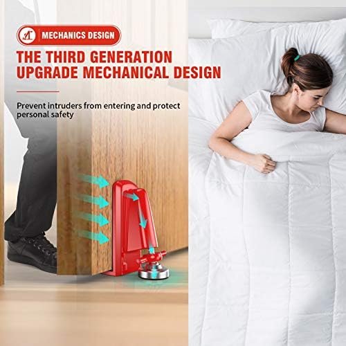 Door Jammer Door Stopper, Portable Door Security Lock for Travel/Apartment/Safety Self Defense/Personal Protection, Aluminum Alloy Anti-Slip Door Lockdown Security Device (Red) - Image 3