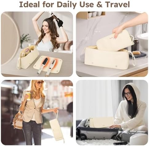 MOKURA Hot Hair Tools Travel Bag with Heat Resistant Mat Removable, Hair Accessories Organizer Case, Women Travel Essentials, Storage Pouch for Curling Iron Straightener Flat Iron Hair Dryer, Ivory - Image 5