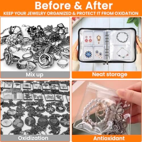 ChezMax Travel Jewelry Case - Earring Necklace Bracelet Organizer with 128 Pockets, Initial Jewelry Storage Book, Portable Jewelry Travel Case with PVC Pouches, Personalized Gifts for Women, L - Image 4