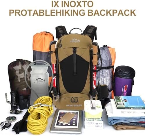 IX INOXTO Hiking Backpack, Waterproof Hiking Daypack with 3L Water Bladder and Rain Cover, Lightweight Travel Camping Backpack for Men Women (Khaki) - Image 5