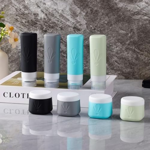 INSFIT 8 Pack Silicone Travel Bottles & Cream Jars with Toiletry Bag, 3oz Leakproof Containers & 2oz Jars with Waterproof Labels, BPA-Free Squeezable Toiletries Set for Shampoo, Lotion, Cosmetics - Image 6