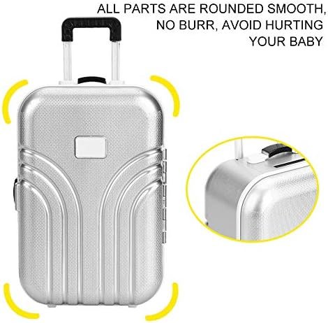 Pongnas Baby Suitcase Toy Cute Mini Travel Plastic Rolling Suitcase Mini Luggage Box 15.5 x 10.5 x 7cm (Silver) - Image 4