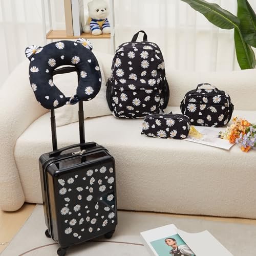 Redbaker 17 Inch 6 Pcs Kids Luggage Set Kids Rolling Luggage Double Pattern Suitcase for Boys Girls (Black, Daisy Style) - Image 6