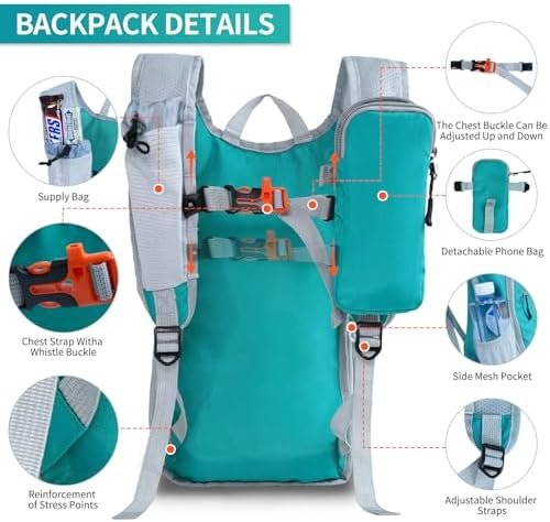 Hiking Backpack 10L/15L Small Daypack Lightweight Packable Travel Foldable Water Resistan for Women Men (Lake Green, 10L) - Image 5