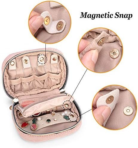 Teamoy Mini Jewelry Travel Case, Storage Organizer Bag for Earrings, Necklace, Rings, Misty Rose - Image 3