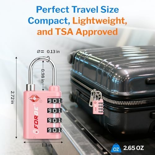 Forge Dual-Opening: Key or Combination Lock, TSA Approved Lock for Luggage, Pelican case, Travel, Gym, School, Luggage Combination Lock, Travel Bag Lock (Pink 2 Pk) - Image 5