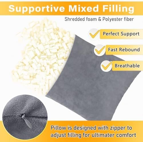 2 Pack Small Pillow, 16 X 12 Inches, Memory Foam Mini Pillow for Travel, Camping, Sleeping, Nap and Neck, Knee, Lumbar Support, Tiny Cushion for Pet, Dogs (Grey) - Image 3