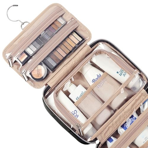 NISHEL Travel Toiletry Bag for women, Portable Hanging Organizer for Travel-Sized Shampoo, Conditioner, Brushes Set, makeup Accessories, Medium Size, Black - Image 4