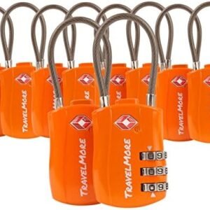 TravelMore 10 Pack TSA Approved Travel Combination Cable Luggage Locks for Suitcases - Orange