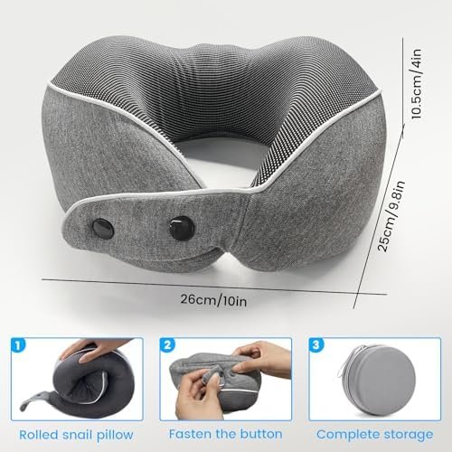 Travel Neck Pillow, Airplane Pillow with Eye Mask, Earplugs and Storage Box, Memory Foam Neck Travel Pillow for Airplanes, Offices and Cars, Breathable, Detachable (Adult, Grey) - Image 7