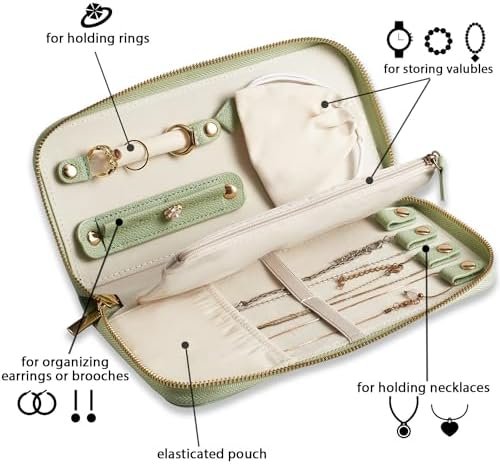 Travel Jewelry Organizer Case - for Tangle-Free Necklaces, Earrings, Rings, Bracelets Storage, Travel Essentials, Fashion Portable Jewelry Travel bags for Women - Medium Macaron Green - Image 3
