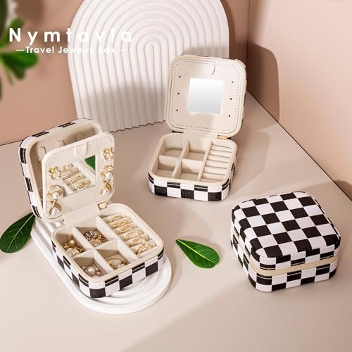 Checkered Travel Jewelry Case, Classic Retro Small Jewelry Box for Women Girl, Trendy Birthday Gradution Gift - Image 7