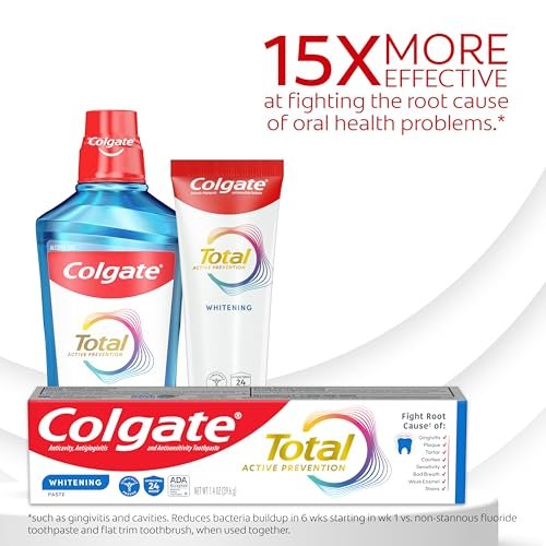 Colgate Total Active Prevention Travel Toothpaste, Whitening Toothpaste with Fluoride, Antibacterial, Mint, Clinically Proven Gum Health, Travel Size 1.4 oz - Image 6
