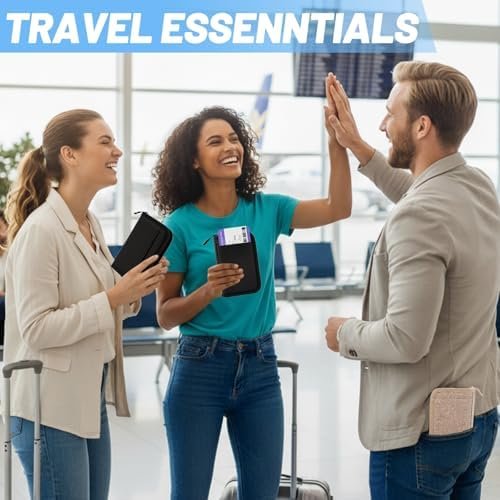 Passport Holder for Travel Essentials, RFID Blocking Protector Passport Wallets, Passport Document Organizer Case for Travel Must Have, Passport Book for Women, Couple, Family Cards, Tickets, ID, Cash - Image 7