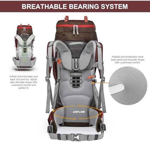 MOUNTAINTOP 70L Internal Frame Backpack Camping Backpacking Hiking Backpack for Men Women with Rain Cover - Image 5