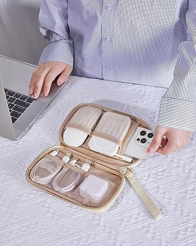 BAGSMART Cord Organizer Travel Cable Organizer Bag Tech Electronic Organizer Travel Case, Travel Essentials for Charger, Cable, Phone, Flash drive, Single Layer - Beige - Image 7