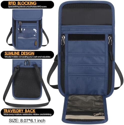 Travel Neck Wallet RFID Blocking – Hidden Passport Holder & Anti-Theft Money Pouch for Men & Women, Lightweight Concealed Undergarment Organizer with Adjustable Strap, Secure Document Holder - Image 3