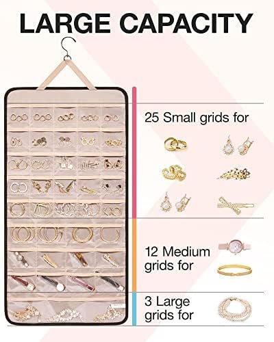 BAGSMART Hanging Jewelry Organizer Storage Roll with Hanger Metal Hooks Double-Sided Jewelry Holder for Earrings, Necklaces, Rings on Closet, Wall, Door, 1 piece, Extra Large, Black - Image 3