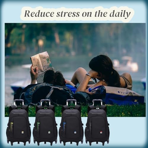 VIDOSCLA Black Kids Boys Rolling Backpack Teens Carry-on Luggage with Wheels Trolly BookBag for School-6 Wheels - Image 6